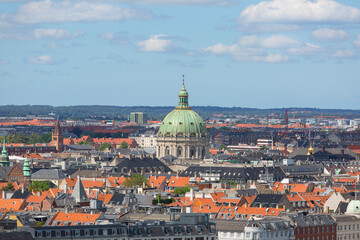 Aerial view on the city, Marble Church dome, Copenhagen, Denmark