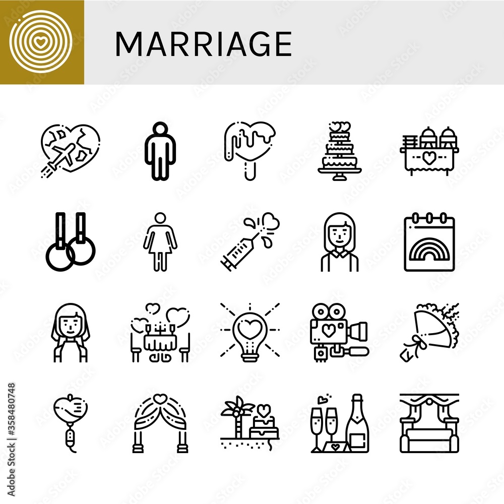 Wall mural marriage simple icons set