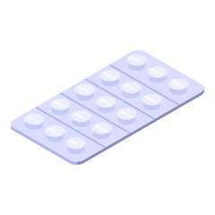 Pills pack icon. Isometric of pills pack vector icon for web design isolated on white background