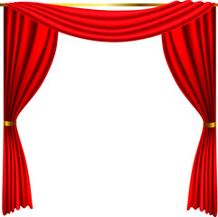 red curtains open isolated on white background realistic 3D vector illustration