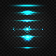 Glowing blue light effects isolated on transparent background. Abstract realistic Sci Fi highlights . Creative , modern concept . Vector illustration . Glowing particles . luminous object set.