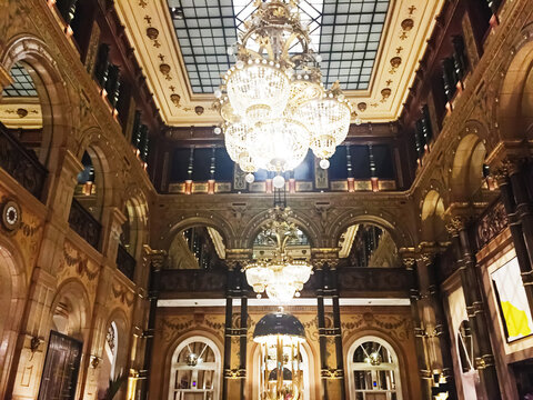 Paris, France circa January, 2020: Luxury interior design of Hilton Opera hotel in Paris, France