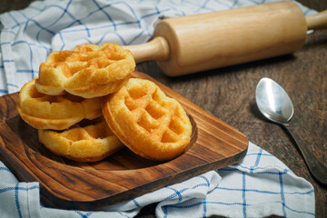 Waffles on a wooden table