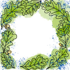 doodle oak leaves frame email watercolor