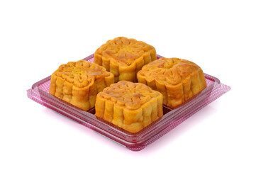 Traditional Chinese food,Moon cake for Mid Autumn Festival on white