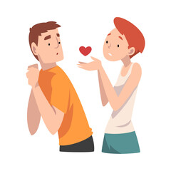 Fototapeta premium Guy does not accept the girl s heart. Undivided love. Vector illustration.