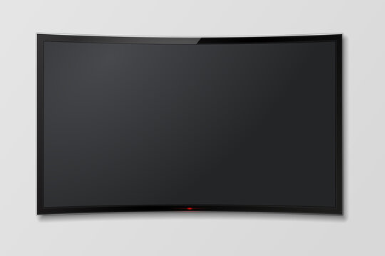 Realistic vector curved TV screen, modern blank mock-up lcd, television, Smart LED TV hanging on the wall on isolated white background. EPS10.