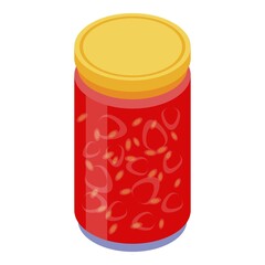 Raspberry jam jar icon. Isometric of raspberry jam jar vector icon for web design isolated on white background