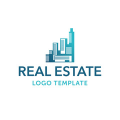 real estate city building company logo template - skyscrapers landscape silhouette - isolated vector icon