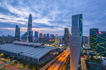 Fototapeta na wymiar City skyline of Futian CBD, Shenzhen, China in the evening