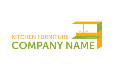 Furniture logo - custom or factory kitchen cabinet furniture - creative isometric form of worktop - isolated vector emblem