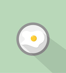 Modern flat egg illustration on green background with shadow and plate. Trendy background for menu, restaurant or logo. Eps 10 vector