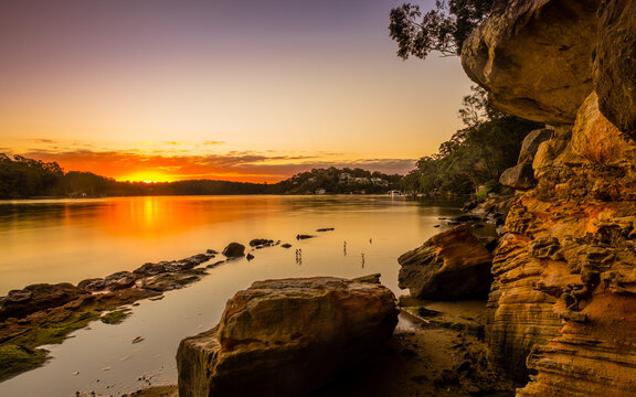 Sunset scape of Georges River and Illawong Village