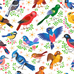 Fototapeta na wymiar Seamless forest bird pattern background for kids
