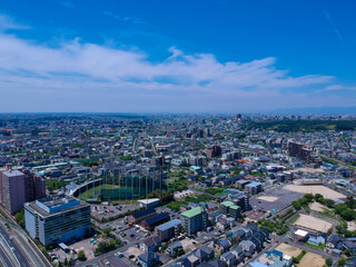 航空撮影した夏の名古屋市の街風景