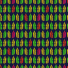 Acacia colorful leaves, hand painted watercolor illustration seamless pattern design on dark background