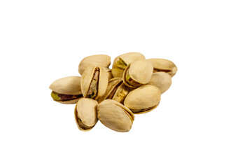 Pile of pistachio nuts isolated on white background