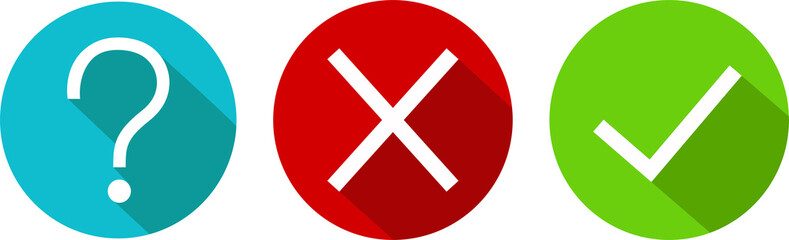 Obraz premium Set of round marks, cross, question mark, checkmark icons, buttons with shadow on white background. 