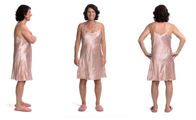 front, back and side view of summer nightgown on white background