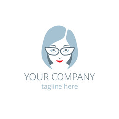 Call center virtual assistant logo template - online support icon with beautiful woman face 