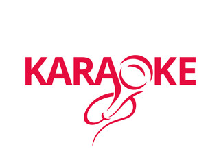 Karaoke club or singer logo  - word mixed with drawn microphone silhouette - isolated vector emblem