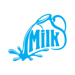 Milk logo template - jug with flowing milk splash - creative branding symbol