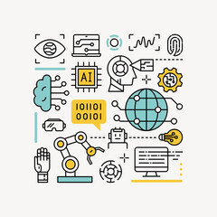 artificial intelligence and robot technology infographic outline design style