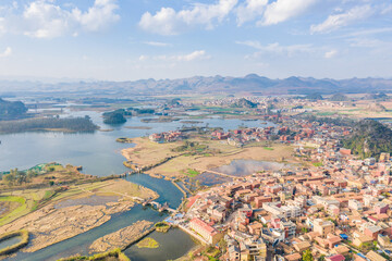 Aerial view of Puzhehei village in yunnan province china 