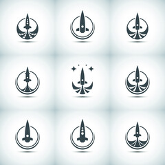 Set of rocket icon. Spaceship emblem.