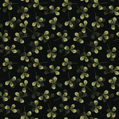 clover watercolor green herbal organic nature floral seamless pattern illustration, hand drawing.