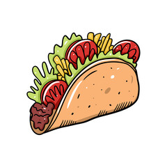 Vector illustration of Mexican food - burrito or taco, showcasing authentic Latin American flavors with appetizing fillings and sauces, symbolizing the culture and traditions of Mexican cuisine.