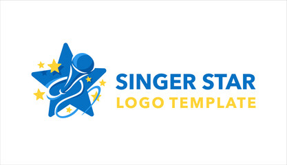 Singer karaoke tar logo template - microphone silhouette inside red star - emblem for for leading, song contest, event, party