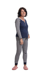 front view of a woman in pajamas on white background,