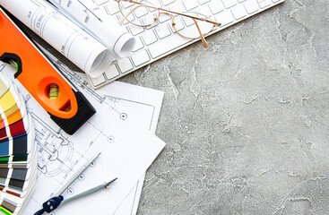 Architect workplace top view