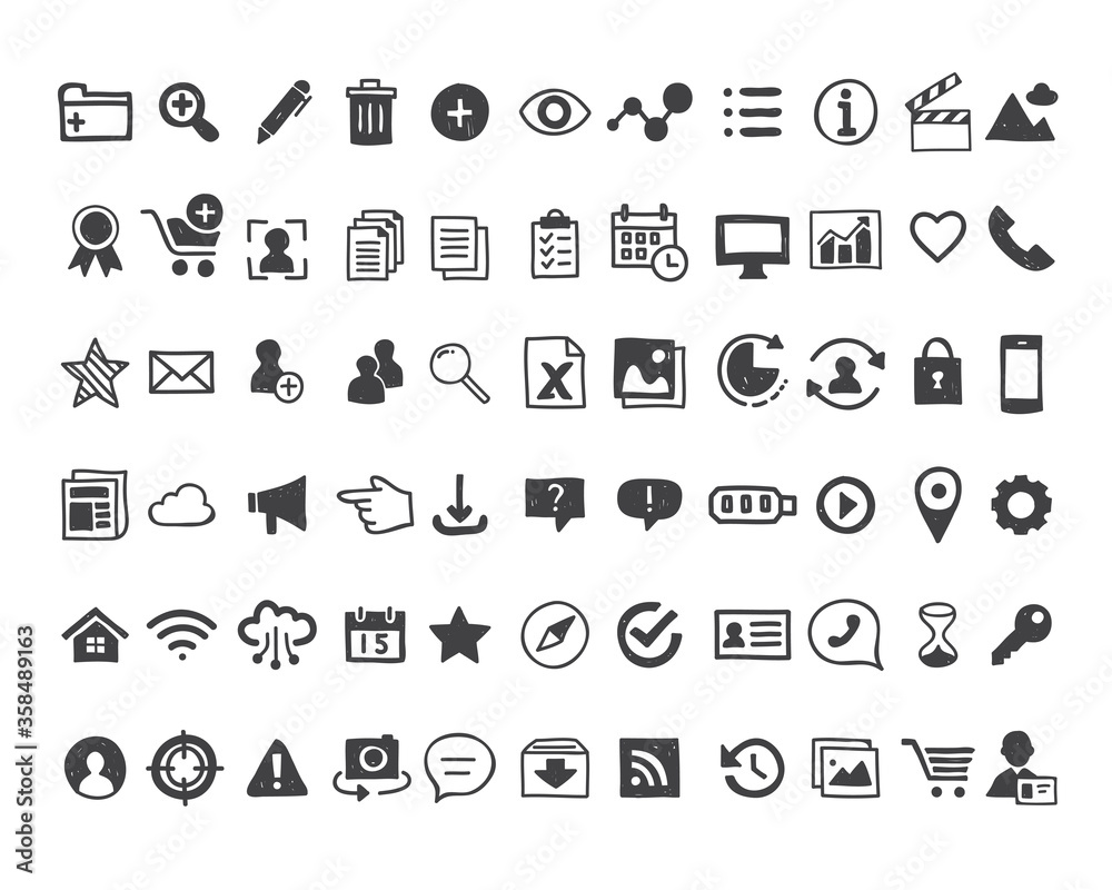 Wall mural interface icon set. hand drawn user interface doodle icons vector collection