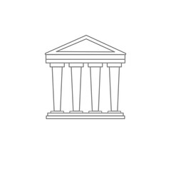 A historic building with columns. A classic style building. Linear style. Logo, sign, trademark.