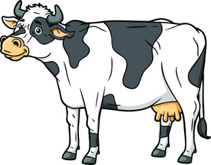Vector Cartoon Black and White Milking Cow