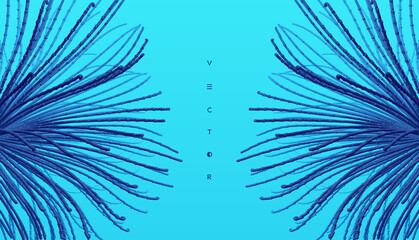 Fototapeta premium Point explode. Array with dynamic emitted particles. 3d technology style. Abstract background. Vector illustration.