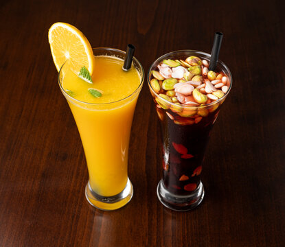Arabian juice of jallab served in holy month ramadan, Jalab, Amar el din, and Toot with nuts, Ramadan drinks, Ramadan Juices.