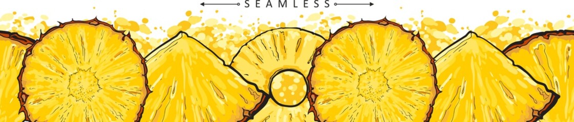 Fresh pineapple seamless border isolated on white abckground