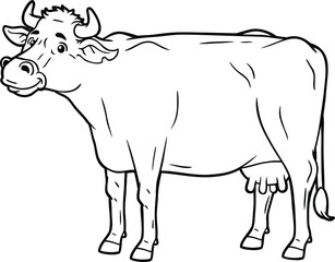 Vector Cartoon Milking Cow Line Art