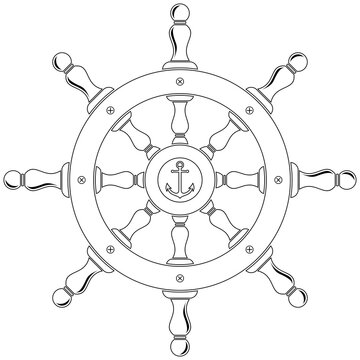 recommend clip art: Nautische Steuerrad Kontur mit Anker in schwarz als Vektorauf einem isolierten weißen Hintergrund.