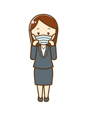 マスクをする女性のイラストA