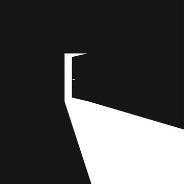 Light black door open in abstract style on dark background. Vector illustration concept