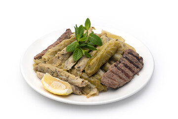 Cabbage stuffed with rice, steak and yogurt, Middle eastern food of Cabbage stuffed with rice and beef