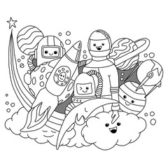 Coloring book with kids, Cosmos Planets, Relaxation. stock illustration