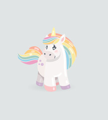 Cartoon baby unicorn logo. Vector kids illustration