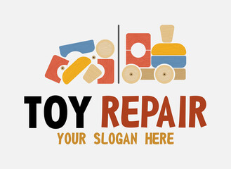 Toy Repair Shop vector isolated logo. Concept of fix Antique old Toys. Before and after Toys Restoration Service concept.