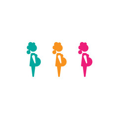Colorful silhouettes of pregnant woman in dress. Lady set. Isolated on white.