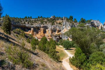 Obraz premium Templar hermitage of San Bartolome and natural park of the Cañon del Rio Lobos in Soria